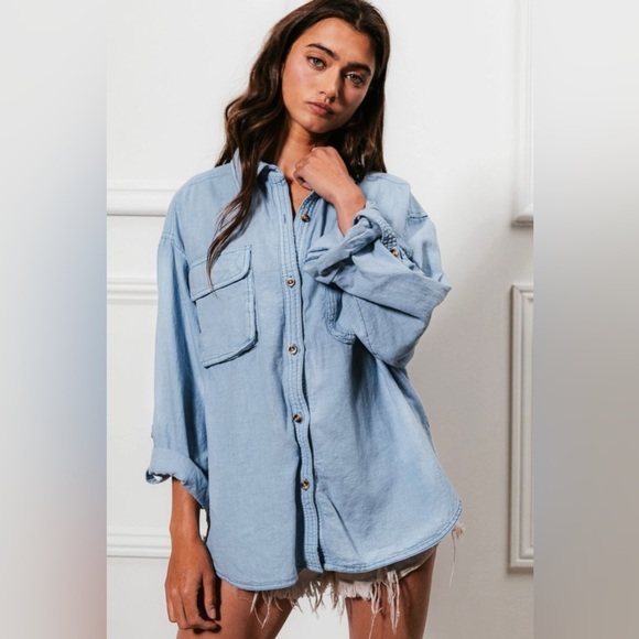 BiBi Button Down Stitch Detail Shirt with Chest Pockets 10010064357 - Picture 3 of 5